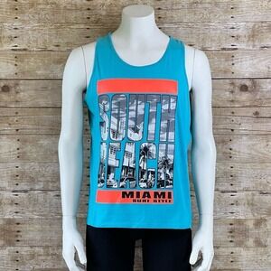 Surf Style Mens South Beach Miami‎ Graphic Tank Top Blue Large 100% Cotton